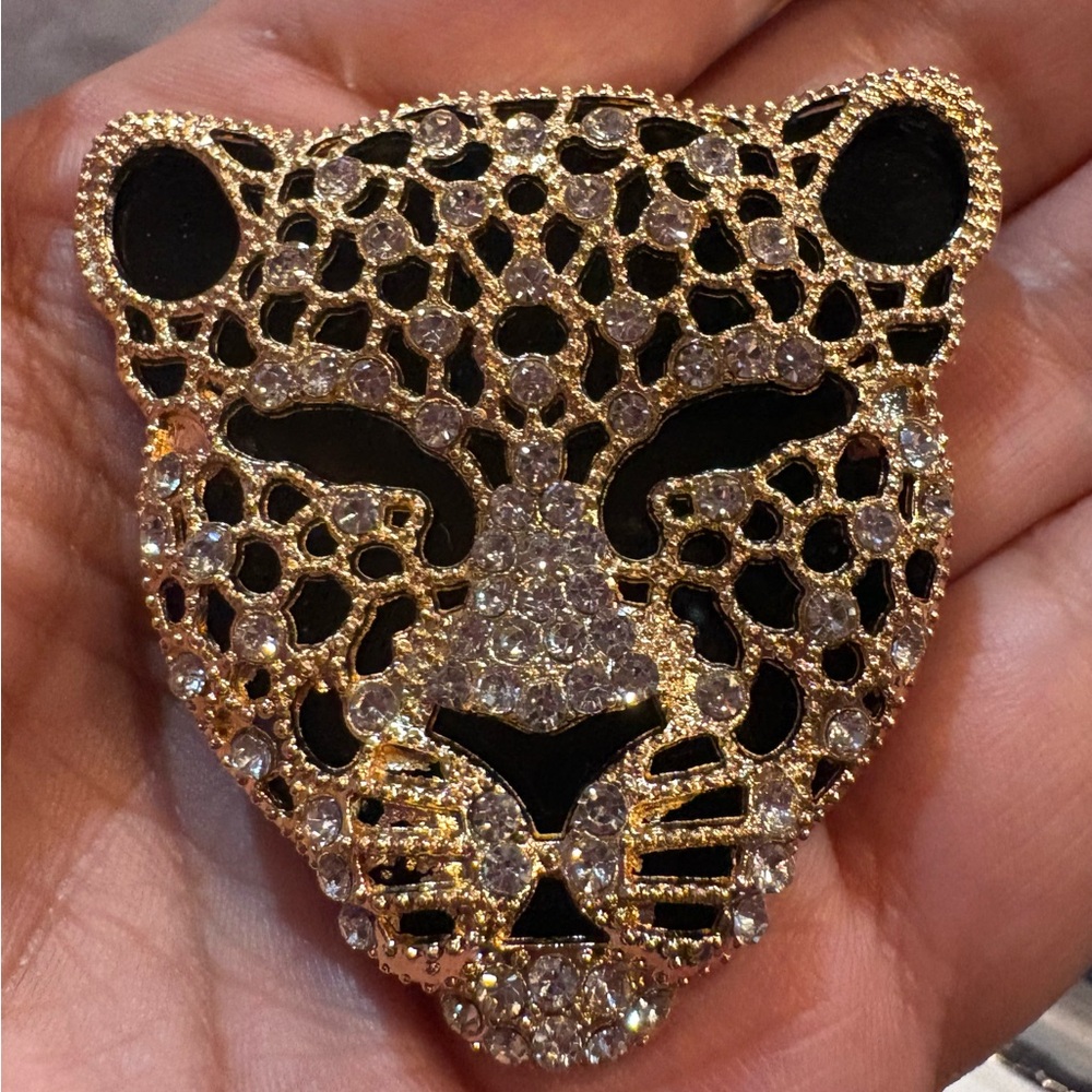 Gold and Black Leopard Head Statement Brooch Women's Jewelry